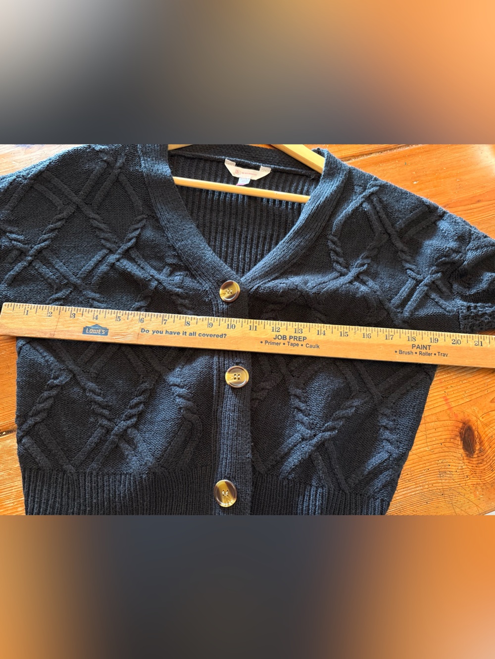 No Boundaries Black Cropped Cable Knit Cardigan Large Button Front Sweater - Picture 4 of 5